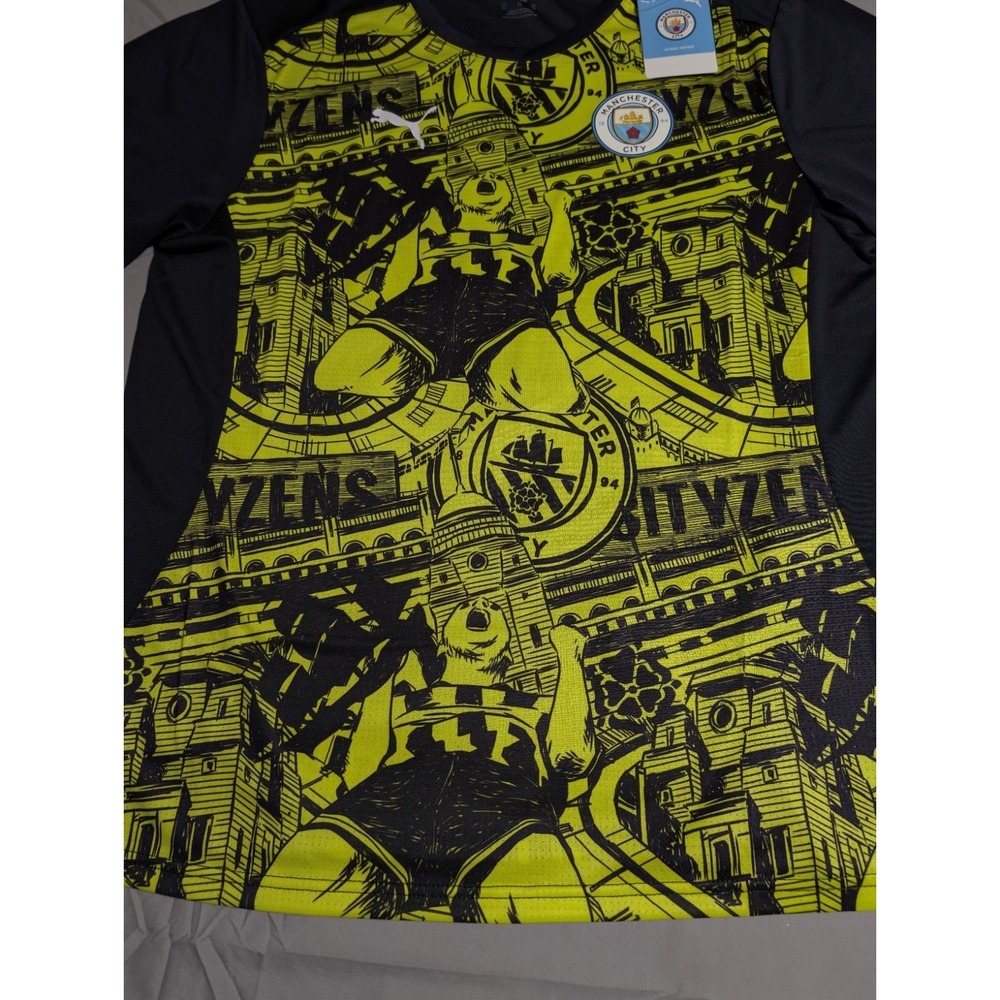Puma Manchester City Prematch Jersey XL Yellow Black DryCELL Soccer Shirt NWT - Picture 2 of 8